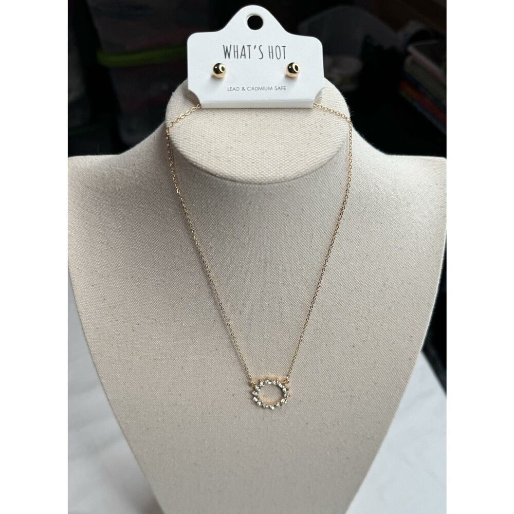 What’s Hot Necklace Earring Set Round Crystal Gold Tone Bead Earrings New​